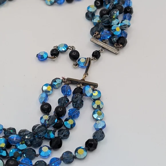Vintage 16" Blue Glass Multi-strand Necklace - Picture 8 of 9